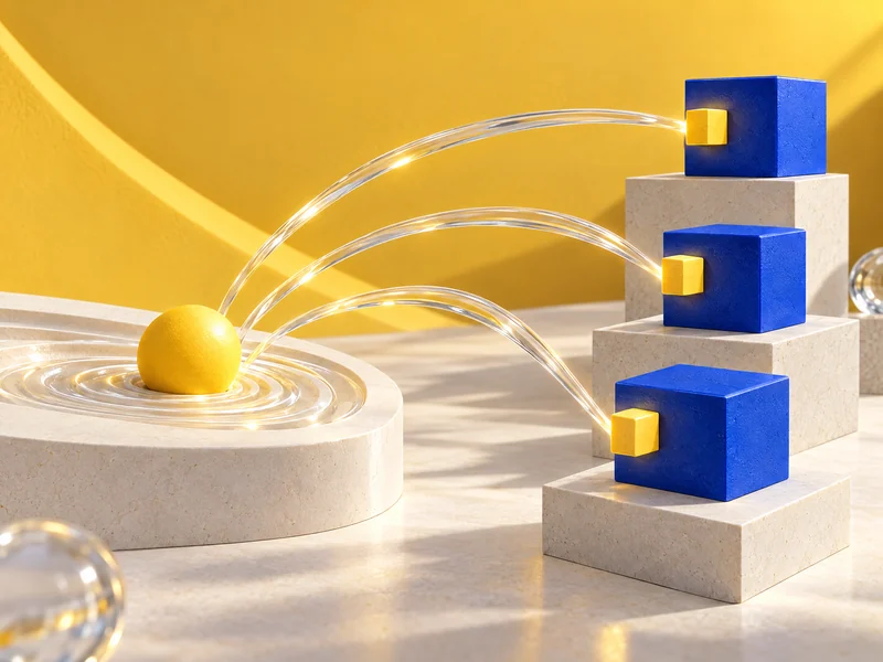 Une impulsion jaune se diffuse vers trois modules applicatifs indépendants.